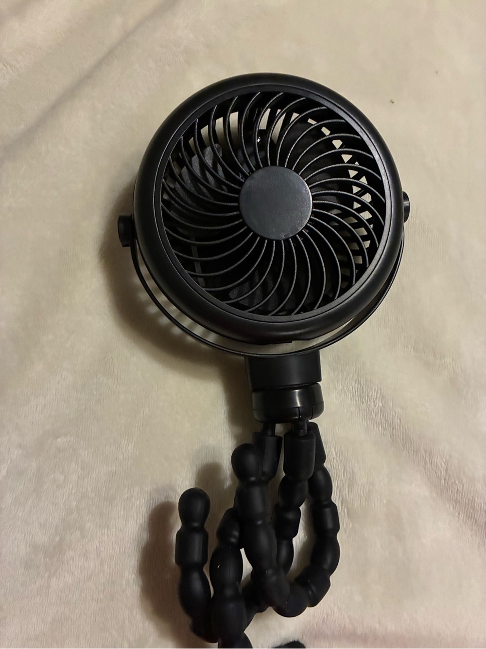 Black Portable Clip-On Fan with Flexible Tripod Stand